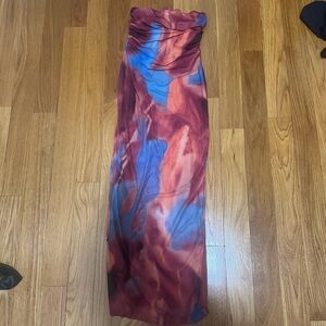 Multicolor Strapless Midi Mesh Dress